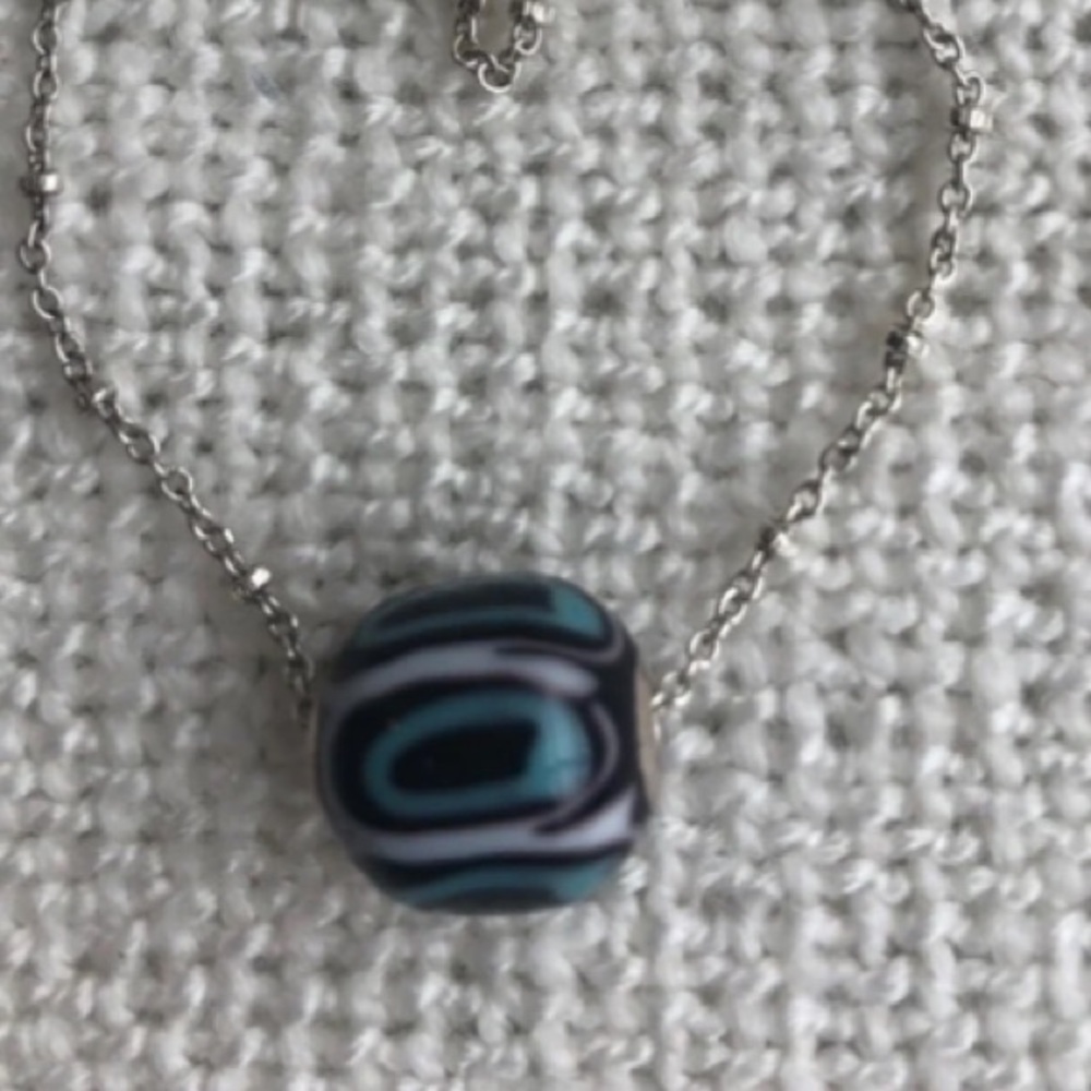 Japanese Glass Bead with Mykolaiv Blue and Black.